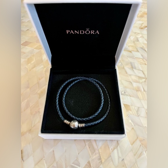 Pandora Dark Blue Braided Bracelet with Silver Charm - Picture 1 of 3